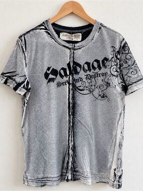 Salvage Graphic T-Shirt Distressed Acid Wash Graphic Tee M | Gothic Grunge Moto